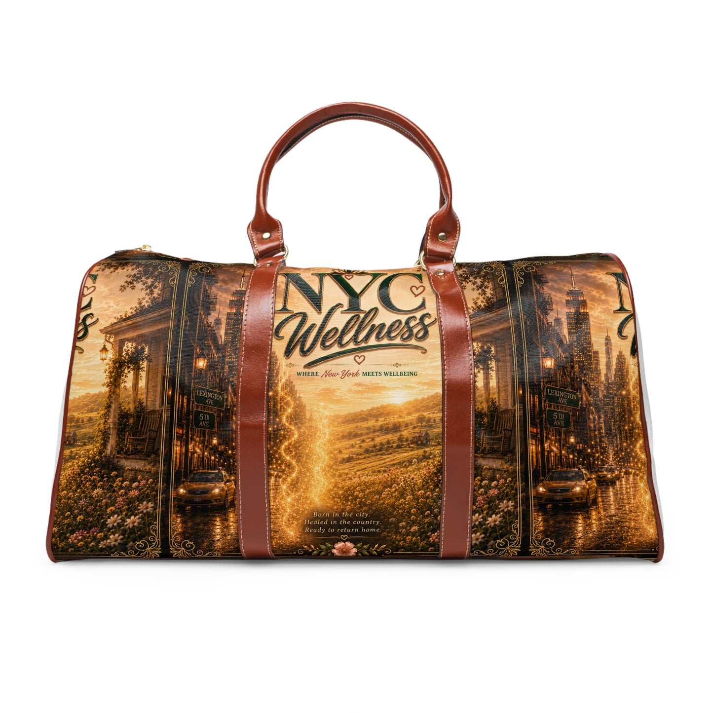 NYC Wellness Waterproof Travel Bag — Urban Sunrise Duffle for Weekend Getaways