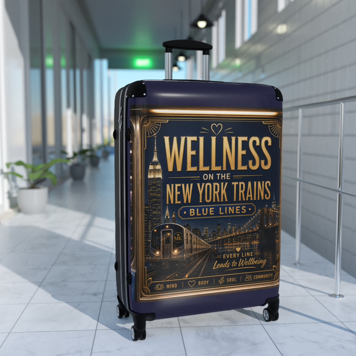Wellness on the New York Trains Suitcase – Vintage NYC Blue Lines Carry-On