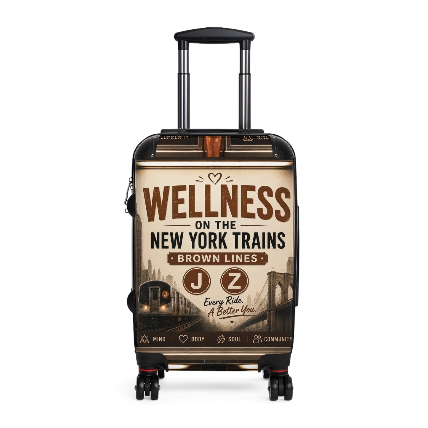 Wellness on the New York Trains Carry-On Suitcase — J/Z Brown Lines Vintage Subway Design