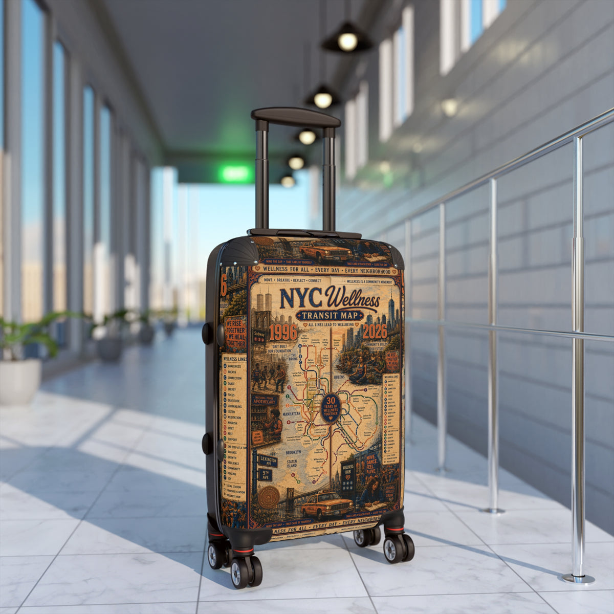 NYC Transit Map Carry-On Suitcase — Vintage Wellness Map Design