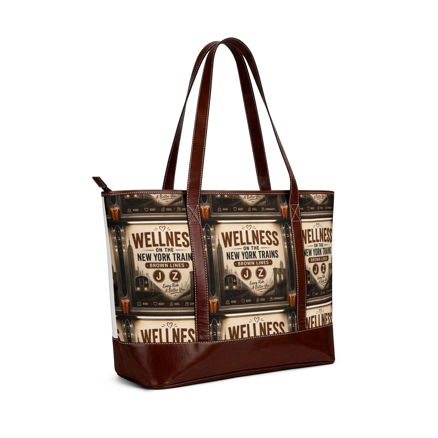 Vintage Subway Wellness Tote Handbag — Retro New York Train Poster Print