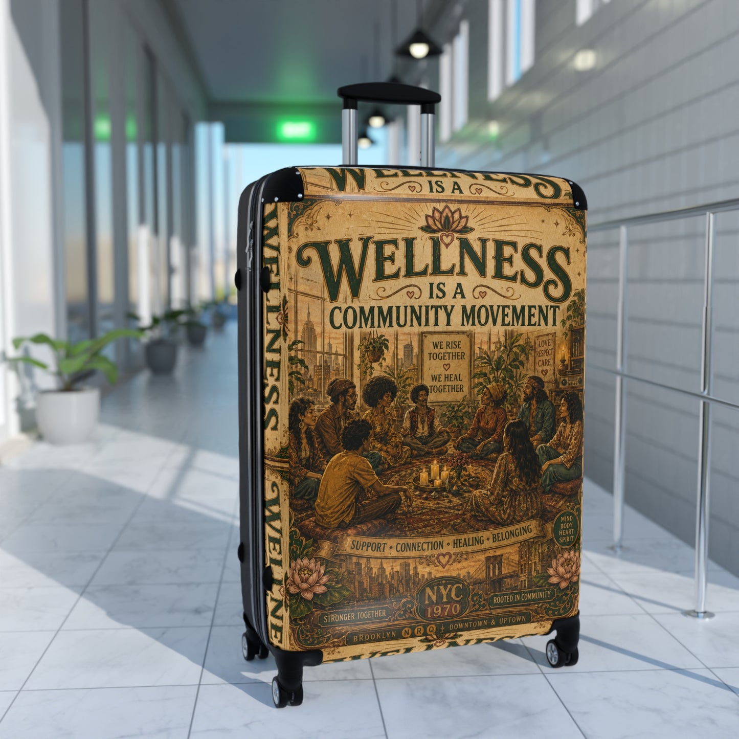 Wellness Community Movement Carry-On Suitcase — Vintage Group Gathering Travel Luggage