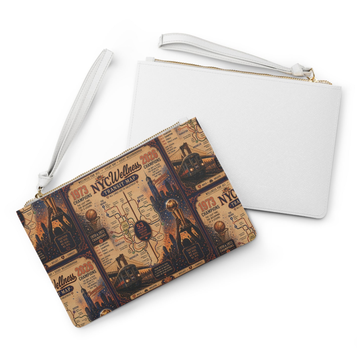 NYC Vintage Transit Map Clutch Bag — Retro Cityscape Wristlet