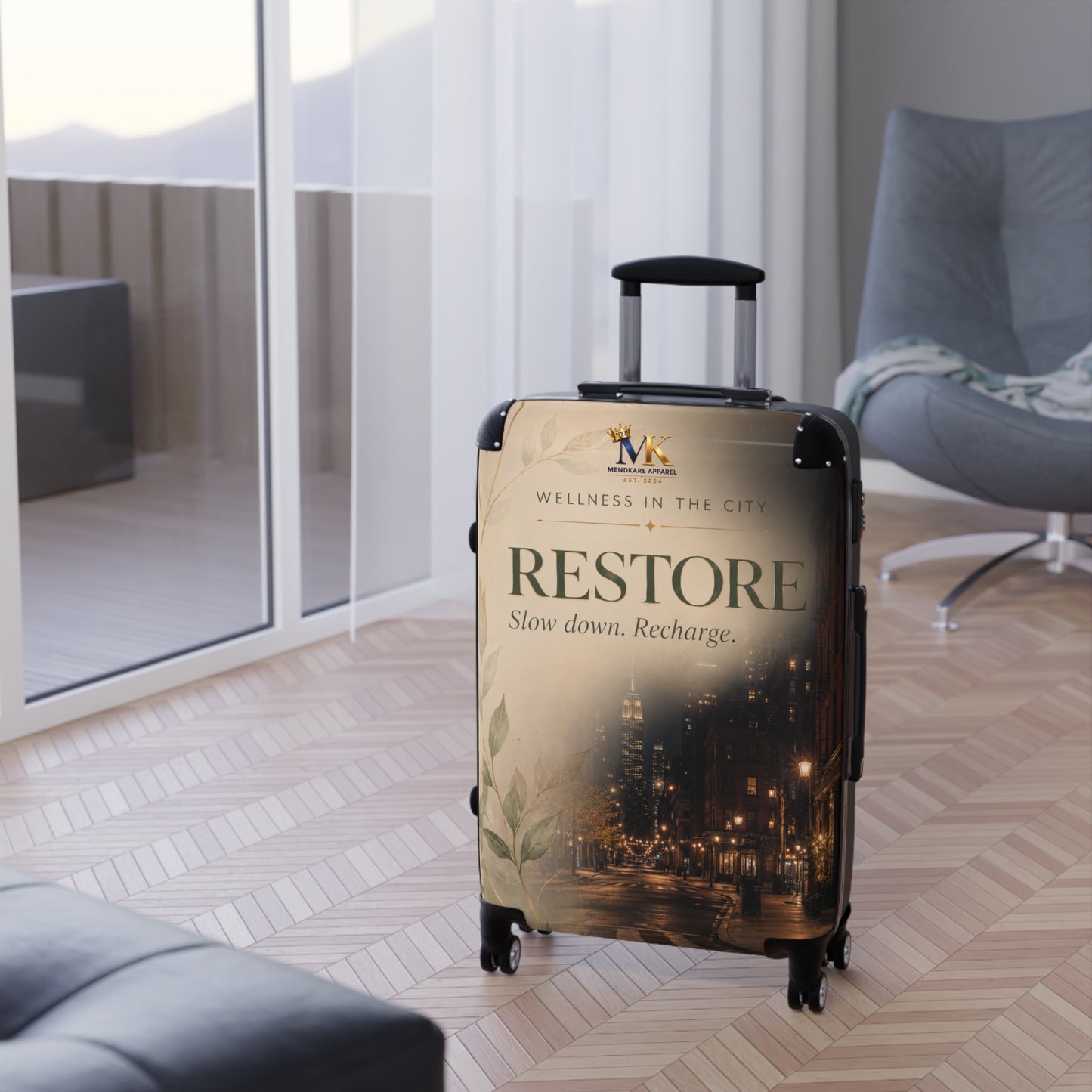 RESTORE Travel Suitcase – Wellness in the City Carry-On ("Slow down. Recharge.")