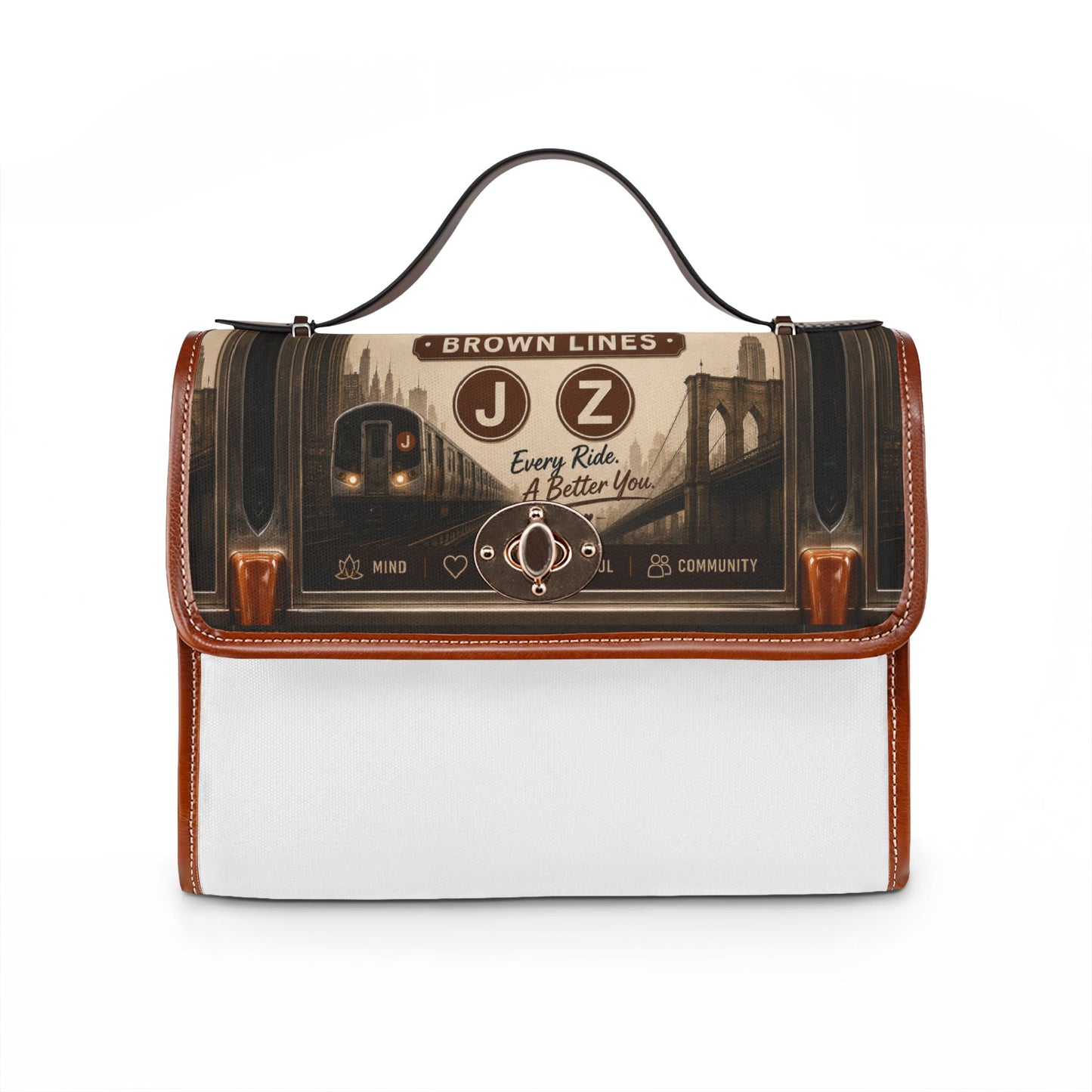 Vintage NYC Subway Canvas Bag — "Wellness on the New York Trains" Waterproof Satchel