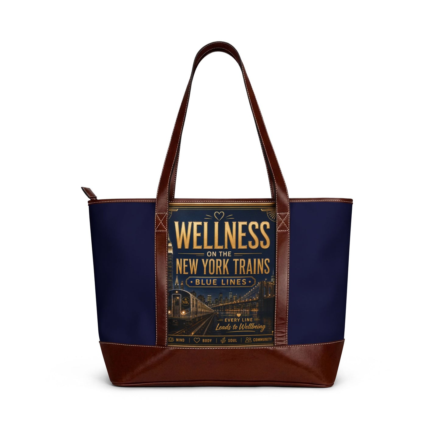 Wellness New York Trains Tote Handbag — Vintage Train Design Blue