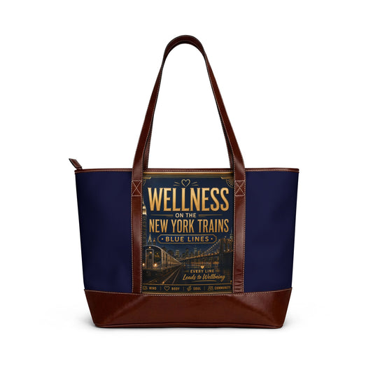 Wellness New York Trains Tote Handbag — Vintage Train Design Blue