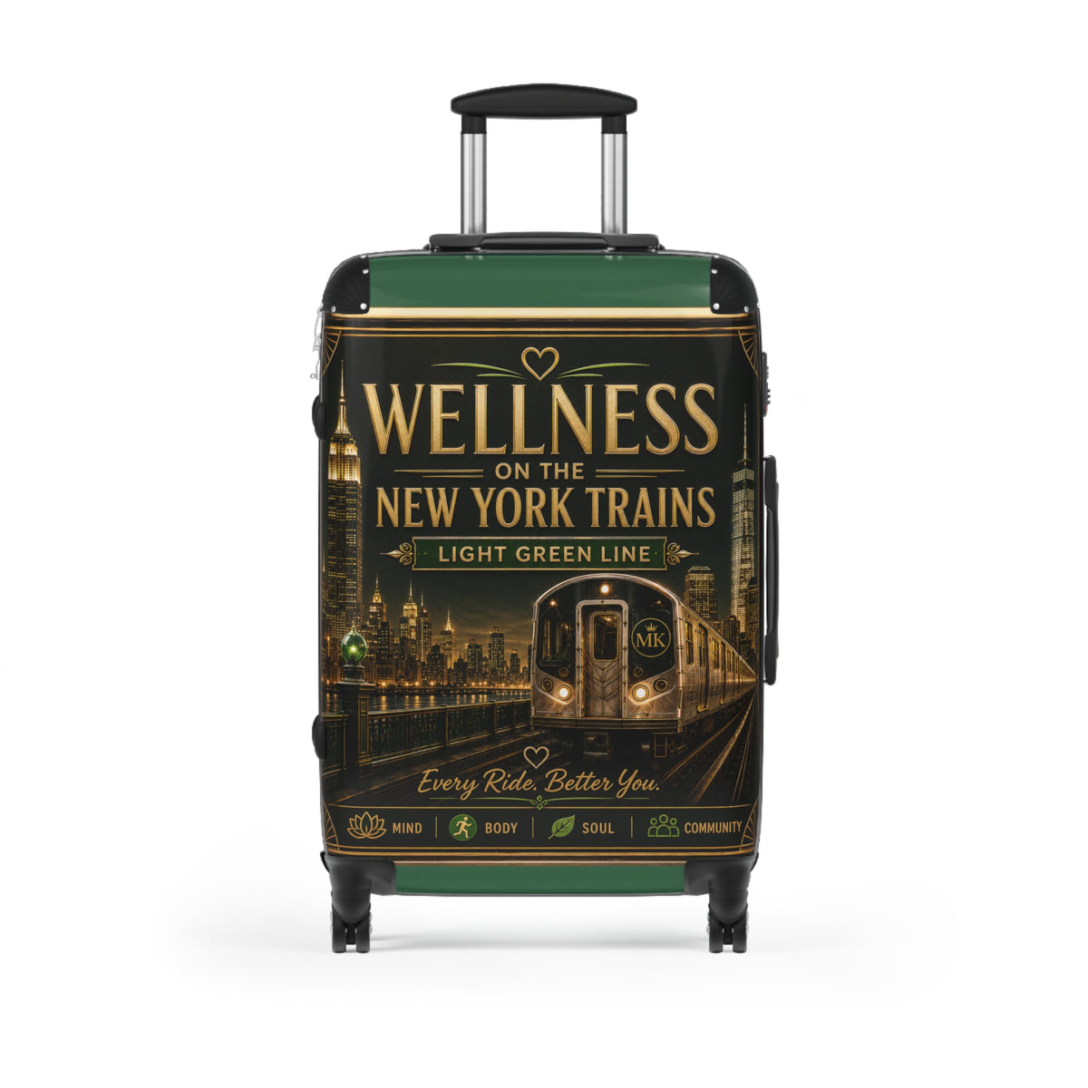 Wellness on the New York Trains Carry-On Suitcase — Light Green Line Travel Luggage