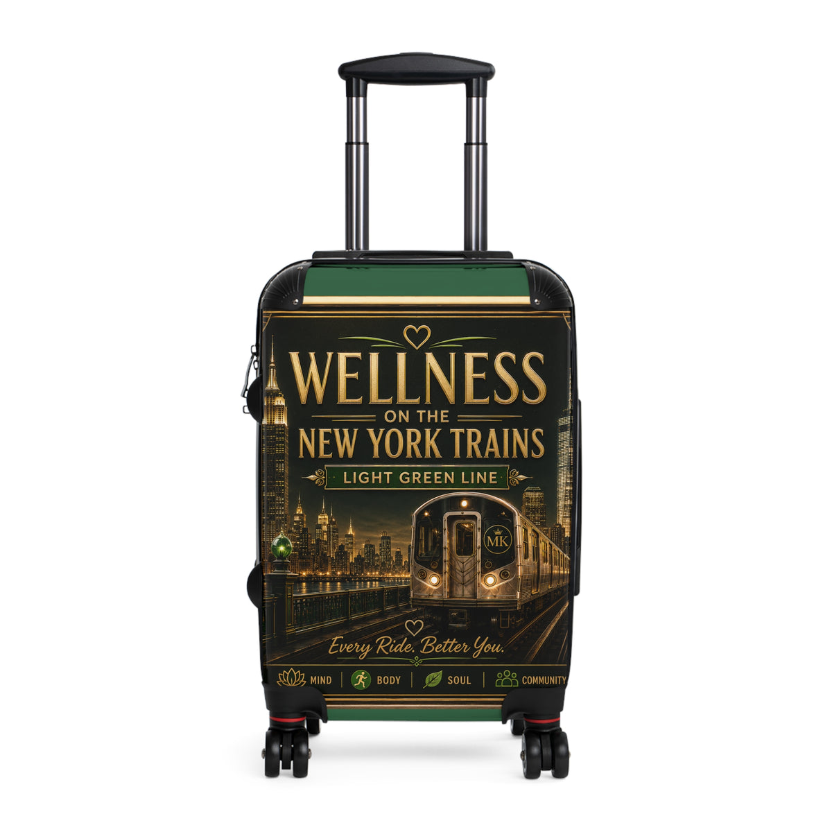Wellness on the New York Trains Carry-On Suitcase — Light Green Line Travel Luggage