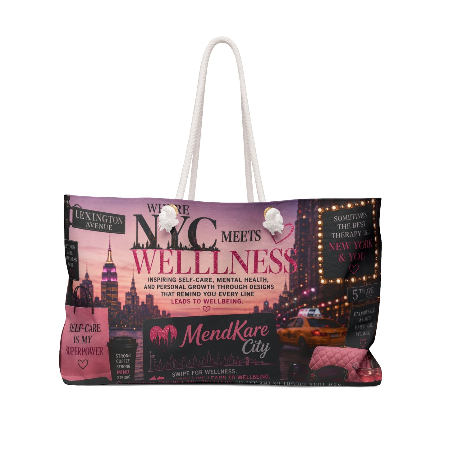 NYC Wellness Collage Weekender Bag | MendKare City Self-Care Travel Tote