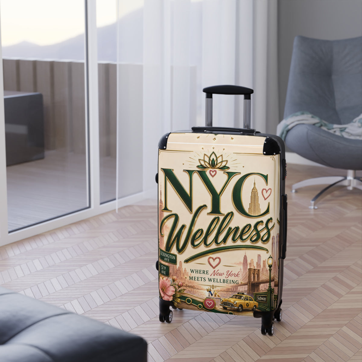 NYC Wellness Carry-On Suitcase — "Where New York Meets Wellbeing" Travel Luggage