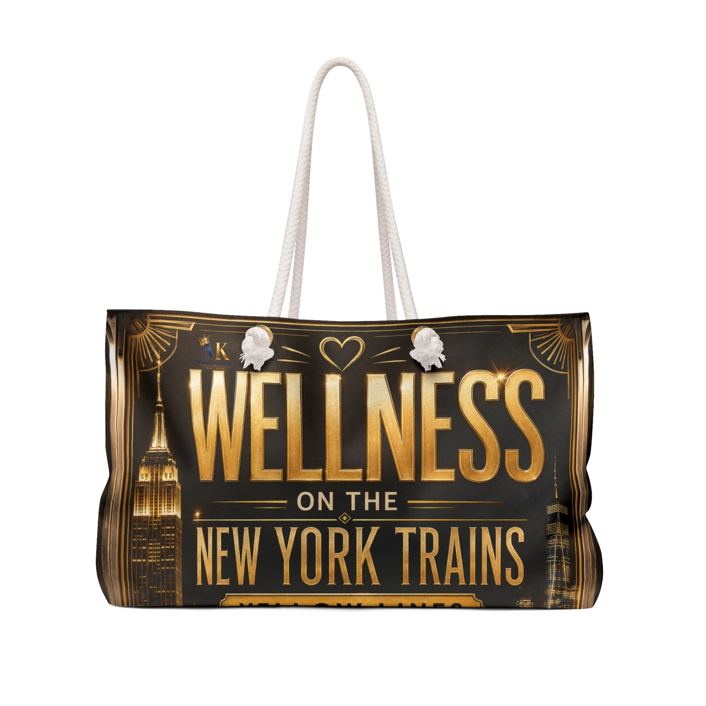 Wellness on the New York Trains Weekender Bag — Vintage NYC Travel Tote Yellow