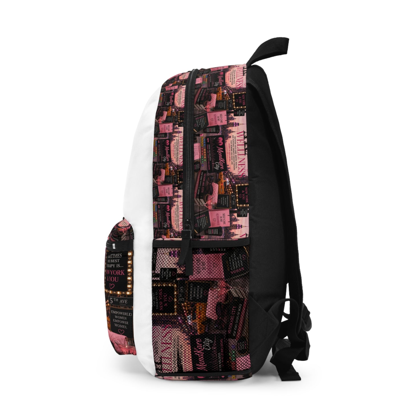 Wellness NYC Backpack — Pink Cityscape Self-Care Design