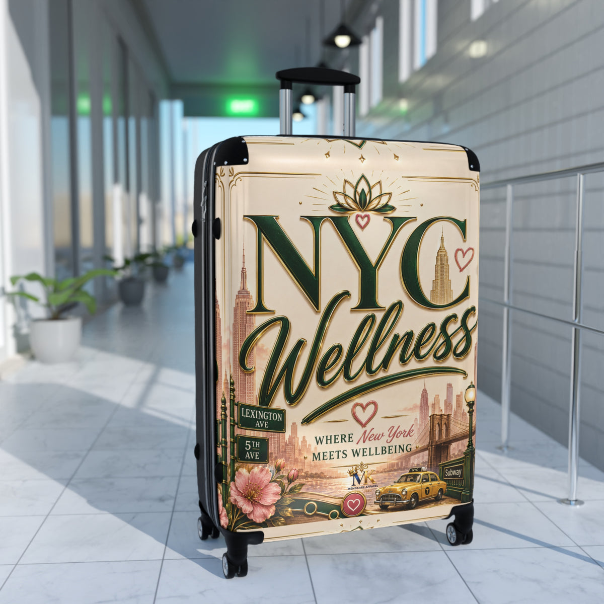 NYC Wellness Carry-On Suitcase — "Where New York Meets Wellbeing" Travel Luggage