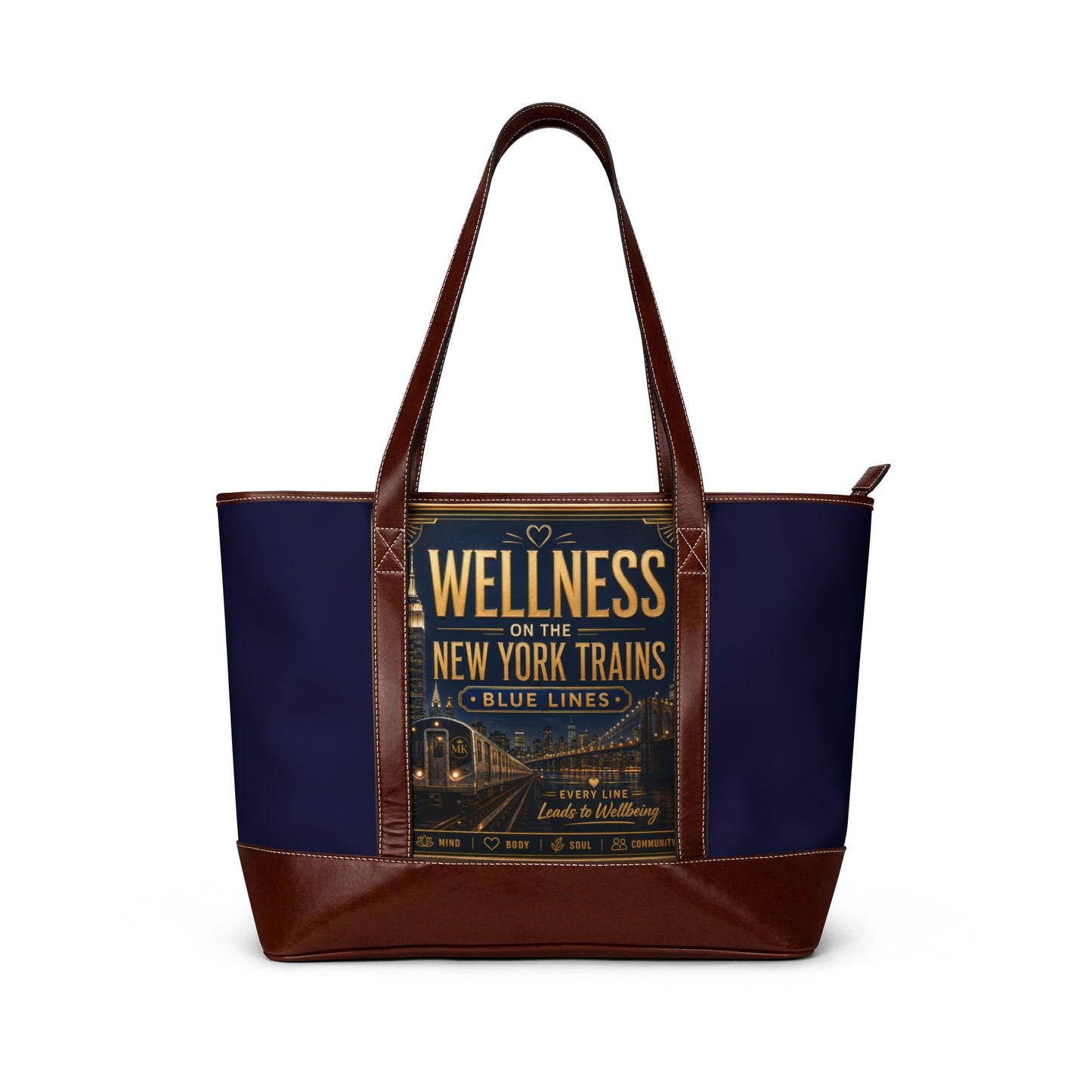 Wellness New York Trains Tote Handbag — Vintage Train Design Blue
