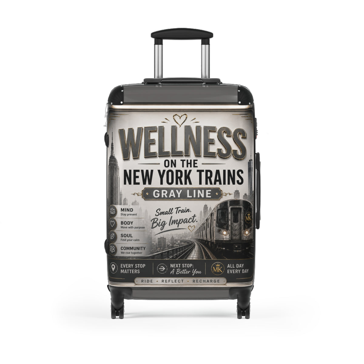 Wellness Train Suitcase – New York Trains Graphic Carry-On Gray Line