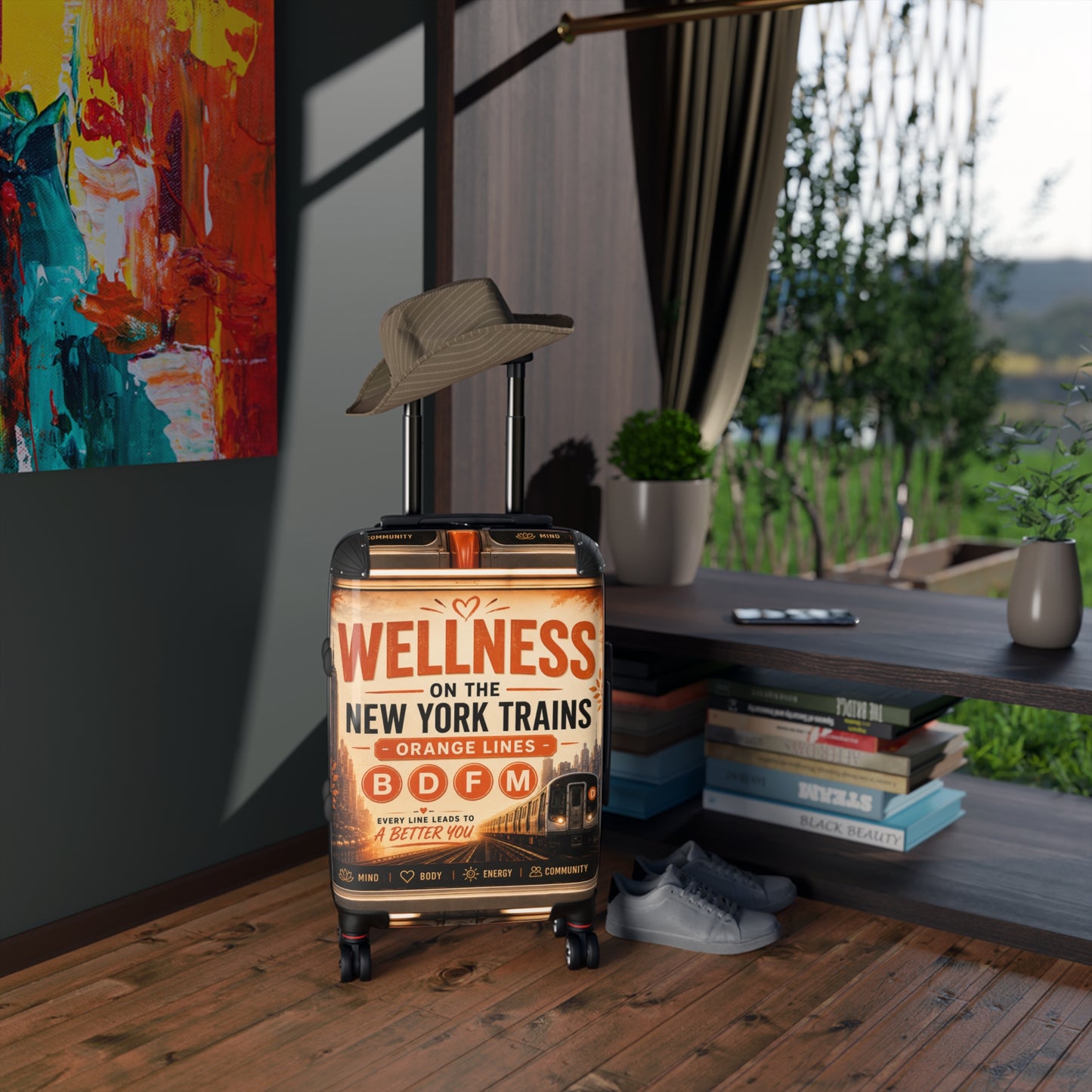 Wellness on the New York Trains Carry-On Suitcase — Vintage Subway Design (B D F M Orange Lines)