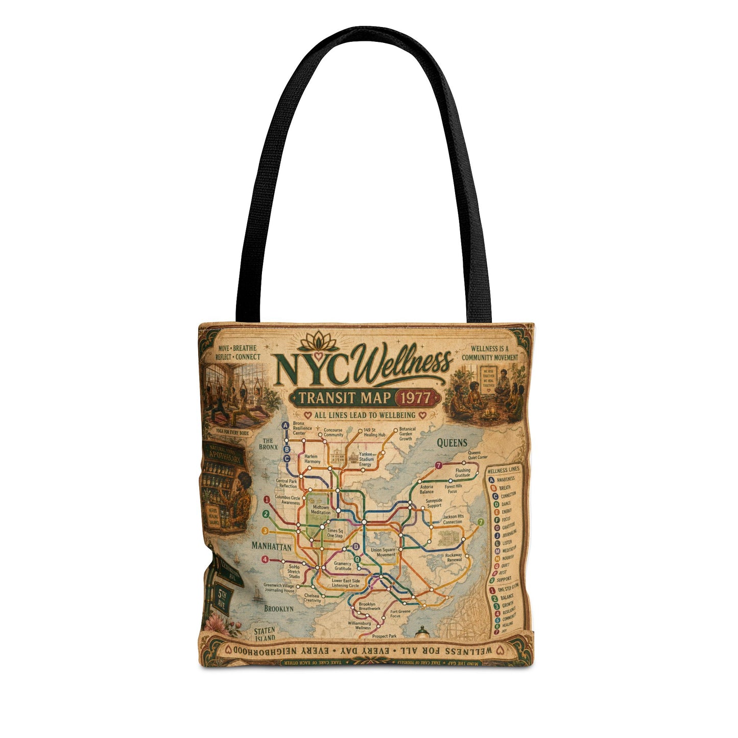 Vintage NYC Transit Map Tote Bag – 1977 Retro Subway Map All-Over Print