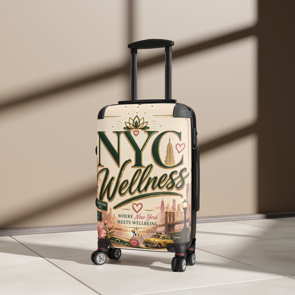 NYC Wellness Carry-On Suitcase — "Where New York Meets Wellbeing" Travel Luggage