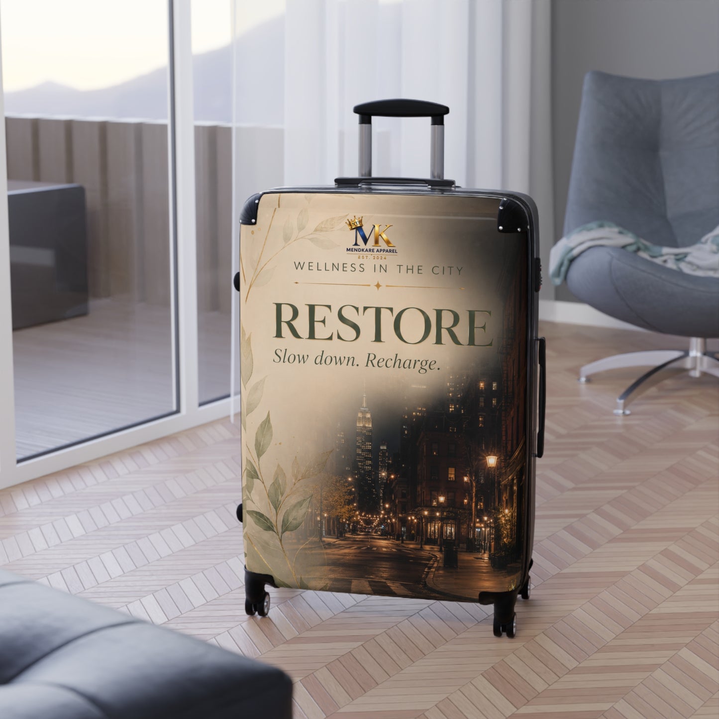 RESTORE Travel Suitcase – Wellness in the City Carry-On ("Slow down. Recharge.")