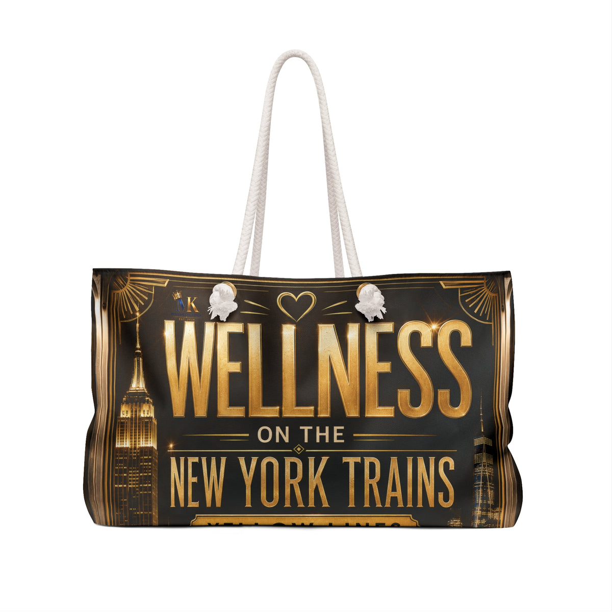 Wellness on the New York Trains Weekender Bag — Vintage NYC Travel Tote Yellow