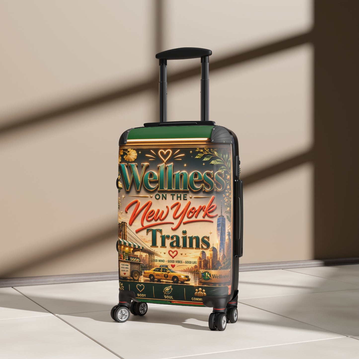 Carry-On Suitcase — "Wellness on the New York Trains" Vintage Travel Luggage