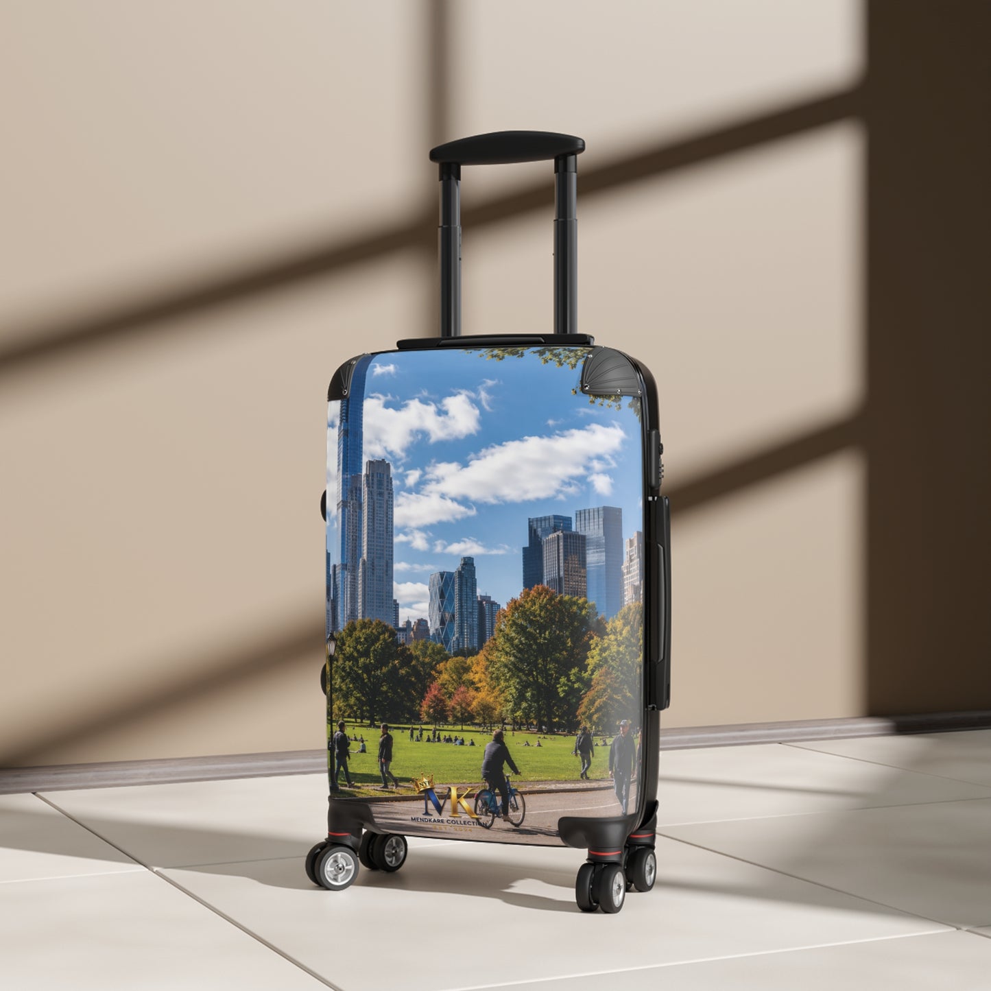 City Park Skyline Carry-On Suitcase – Urban Photography Luggage with Bicycle Scene