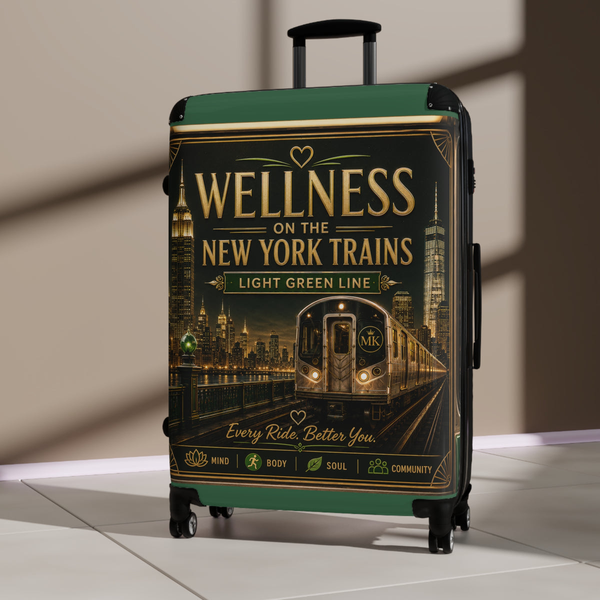 Wellness on the New York Trains Carry-On Suitcase — Light Green Line Travel Luggage