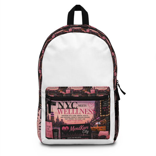 Wellness NYC Backpack — Pink Cityscape Self-Care Design
