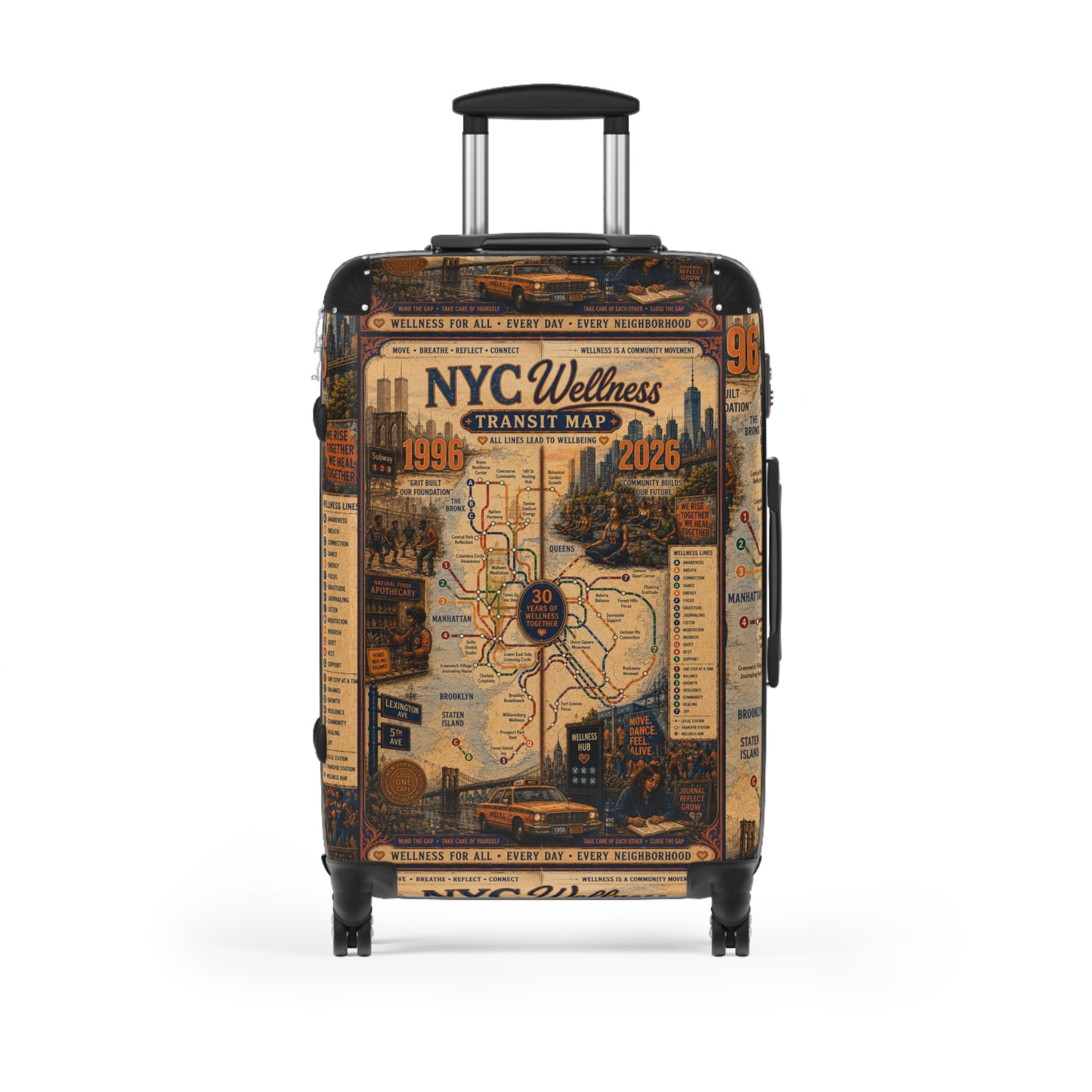 NYC Transit Map Carry-On Suitcase — Vintage Wellness Map Design