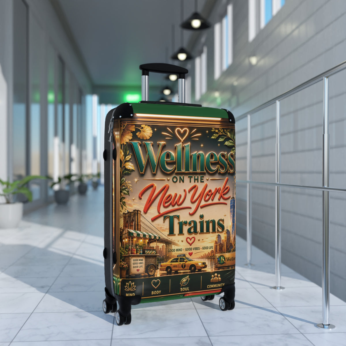 Carry-On Suitcase — "Wellness on the New York Trains" Vintage Travel Luggage