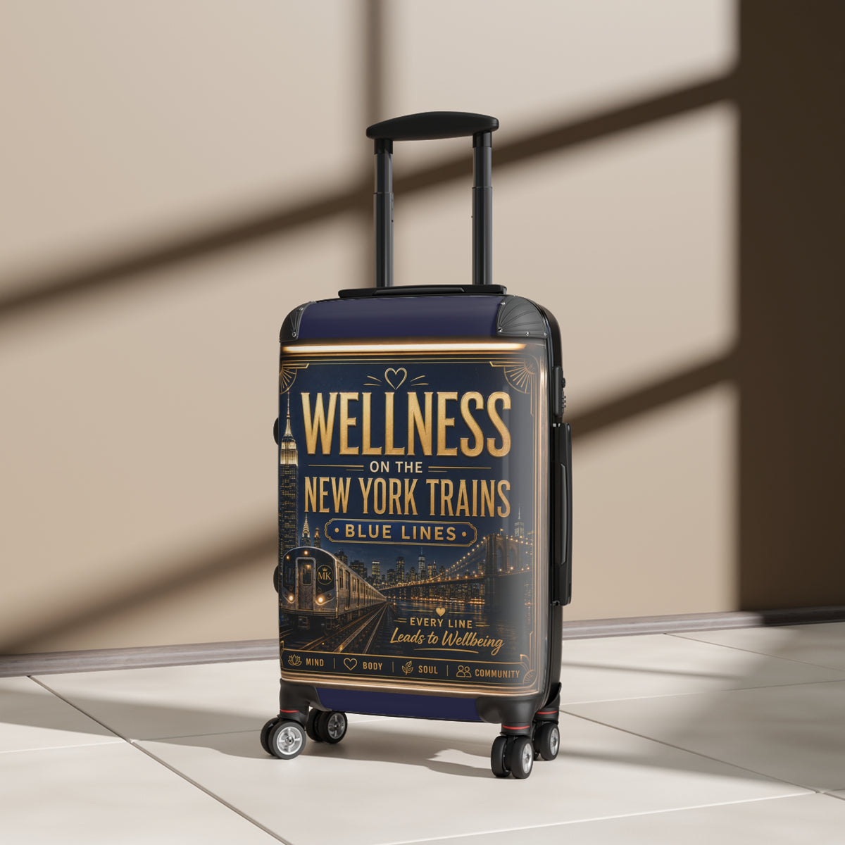 Wellness on the New York Trains Suitcase – Vintage NYC Blue Lines Carry-On