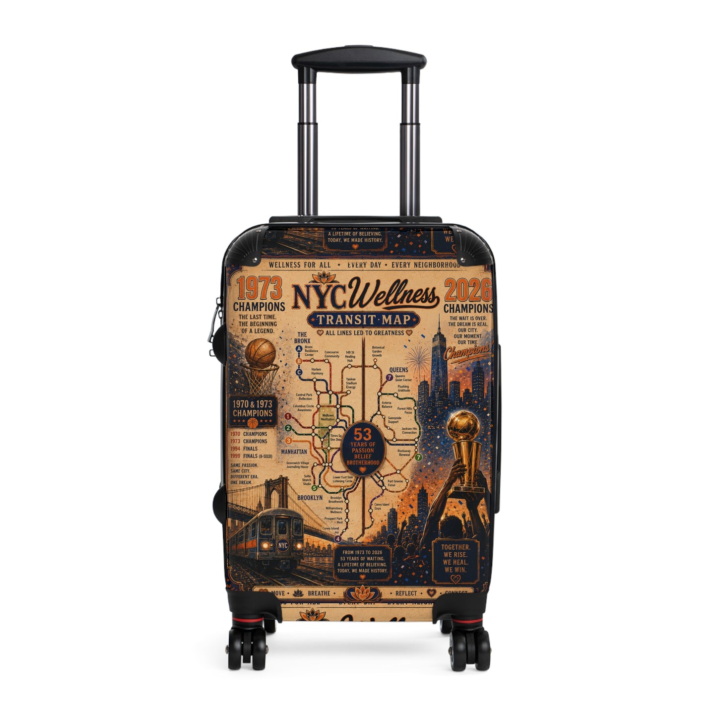NYC Transit Map Suitcase — Vintage New York Wellness Map Championship Carry-On