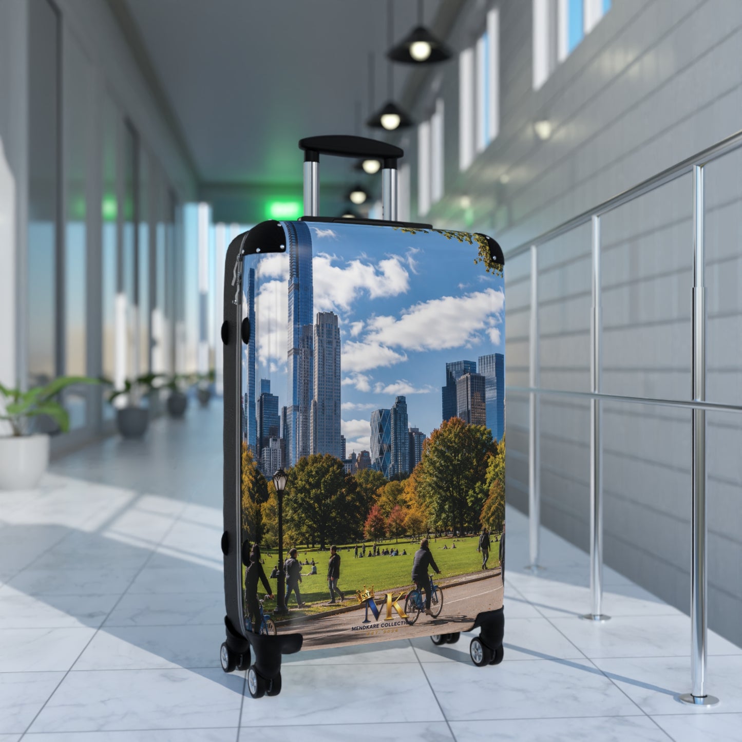 City Park Skyline Carry-On Suitcase – Urban Photography Luggage with Bicycle Scene