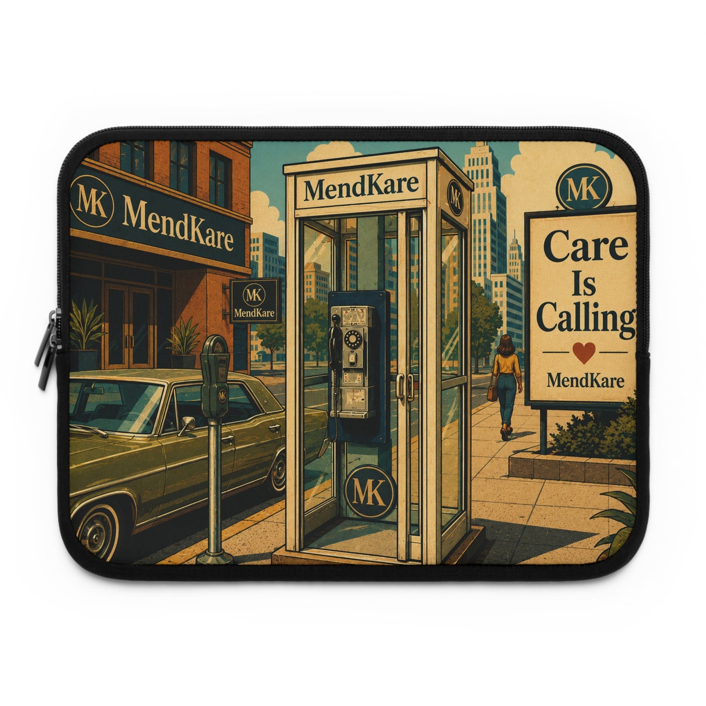 Care Is Calling Laptop Sleeve — Vintage MendKare Phone Booth Design