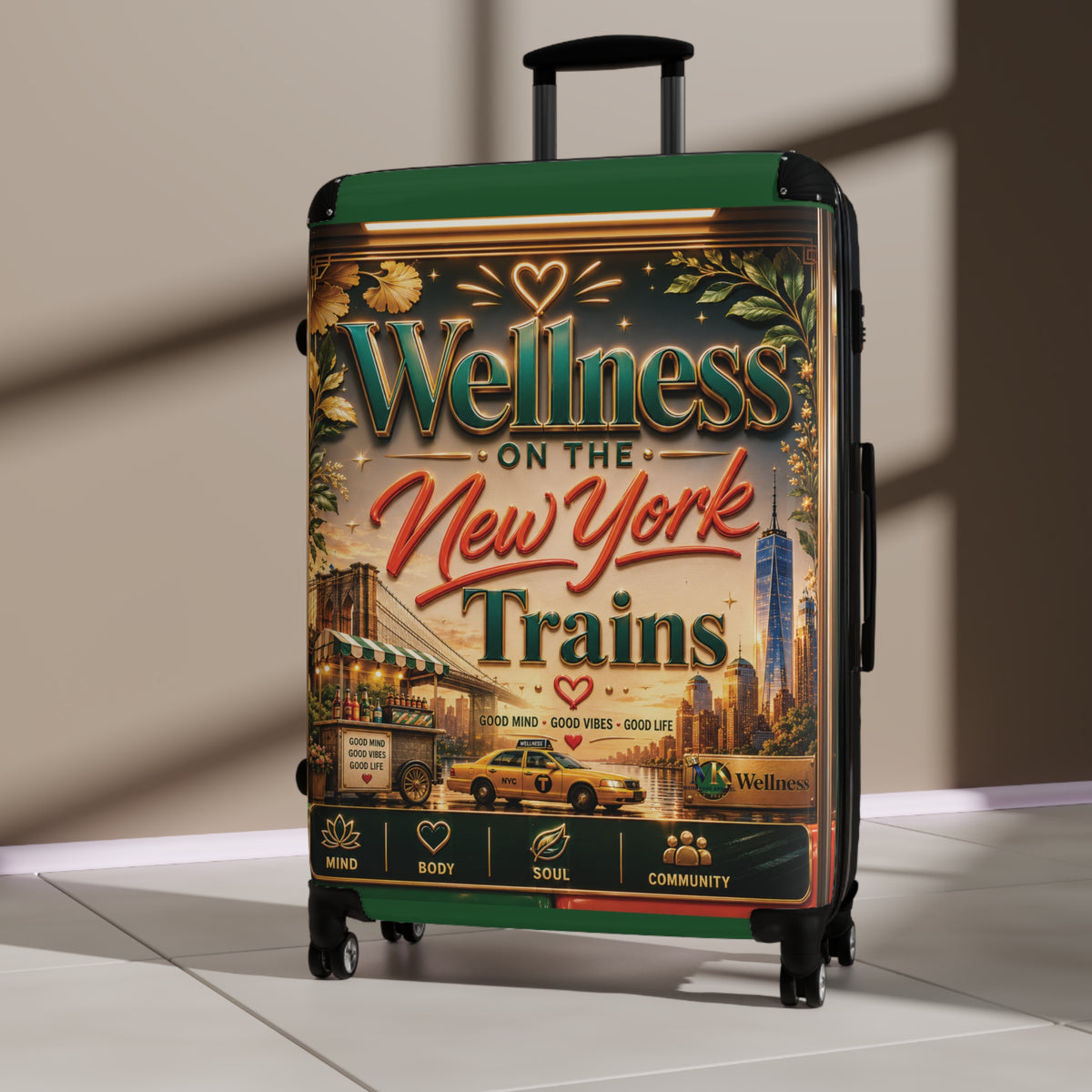 Carry-On Suitcase — "Wellness on the New York Trains" Vintage Travel Luggage
