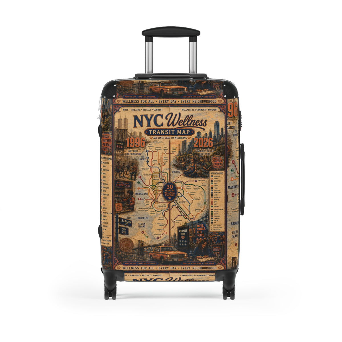 NYC Transit Map Carry-On Suitcase — Vintage Wellness Map Design