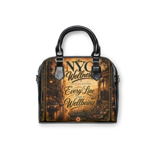 NYC Wellness Shoulder Handbag – Vintage Cityscape 'Every Line Leads to Wellbeing' Tote