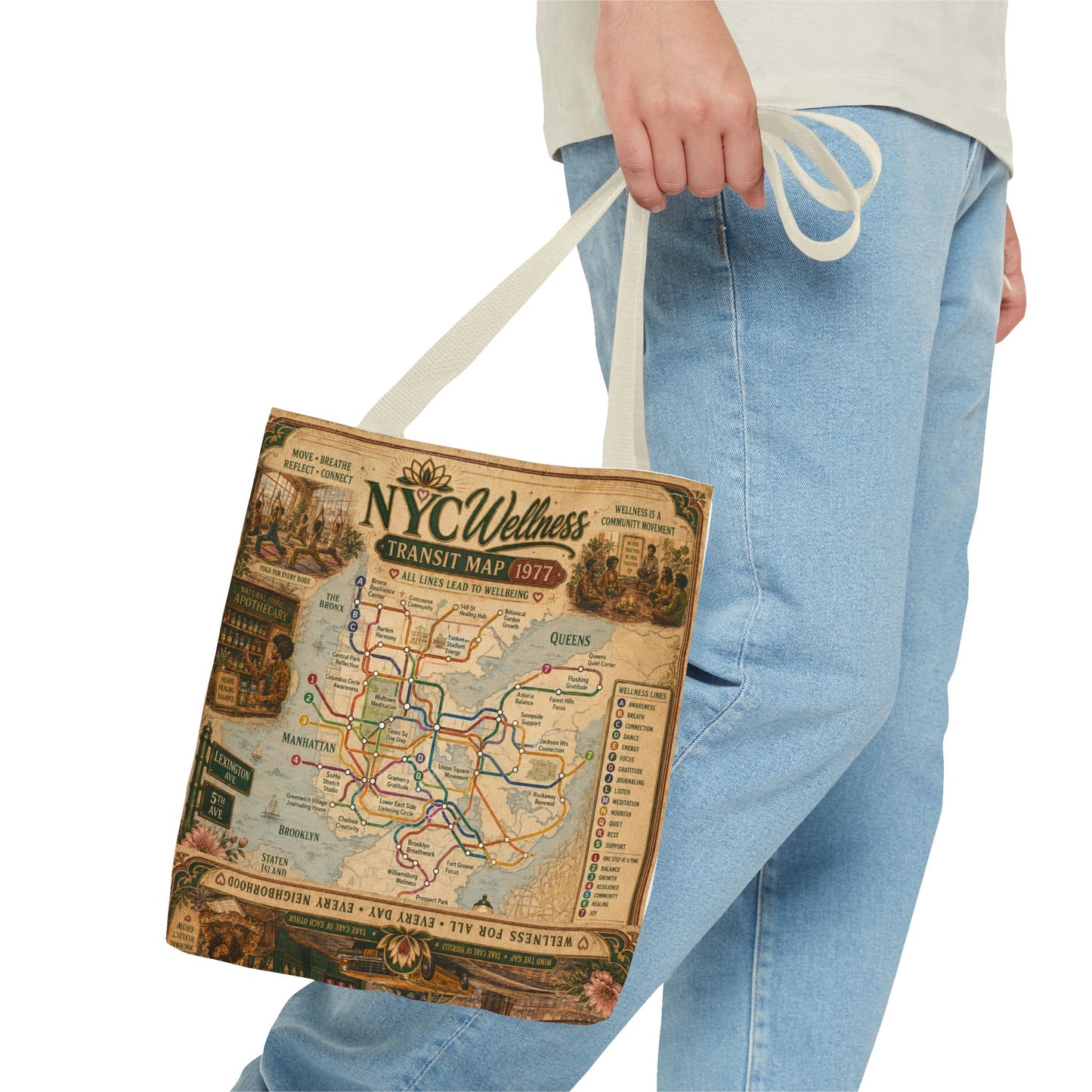 Vintage NYC Transit Map Tote Bag – 1977 Retro Subway Map All-Over Print