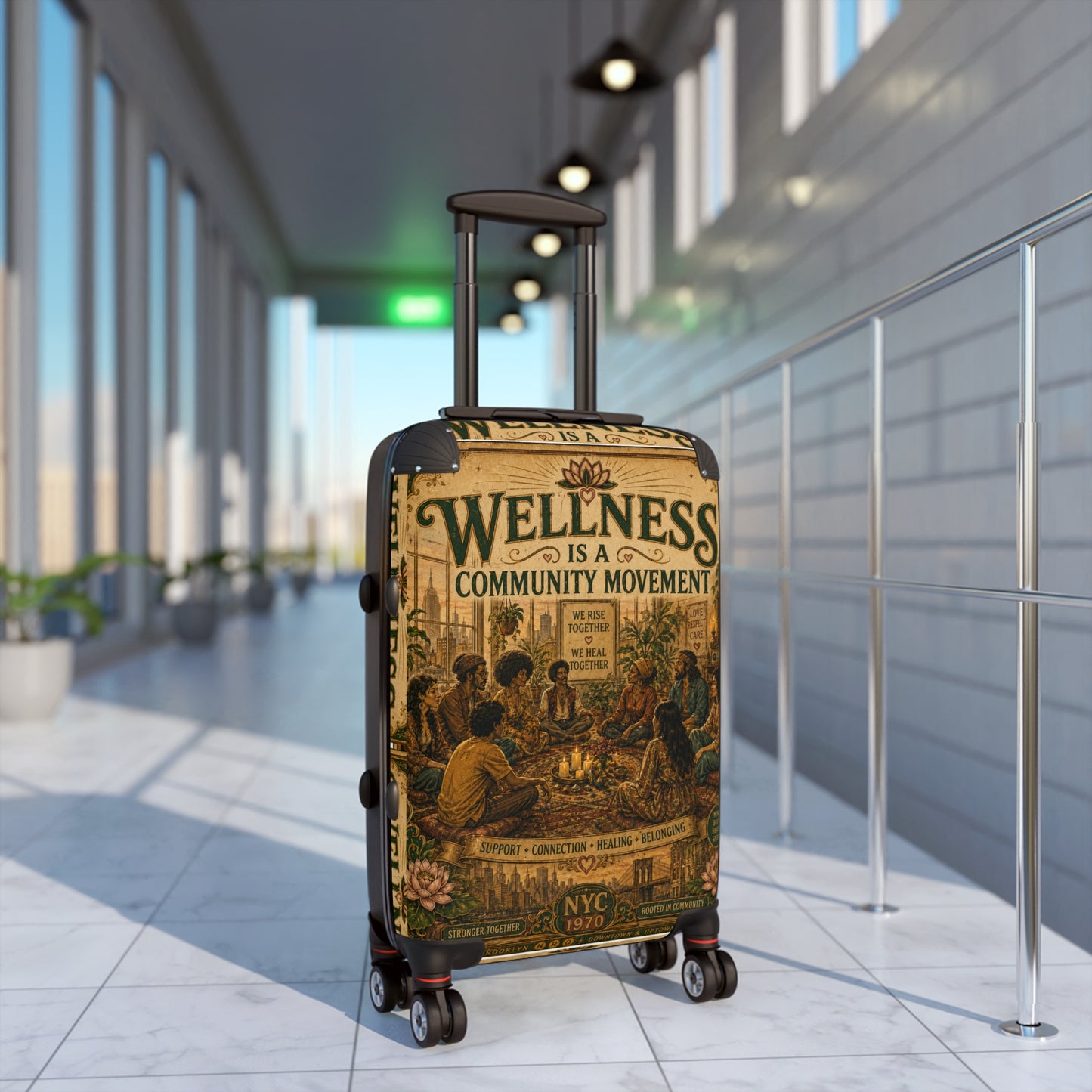 Wellness Community Movement Carry-On Suitcase — Vintage Group Gathering Travel Luggage