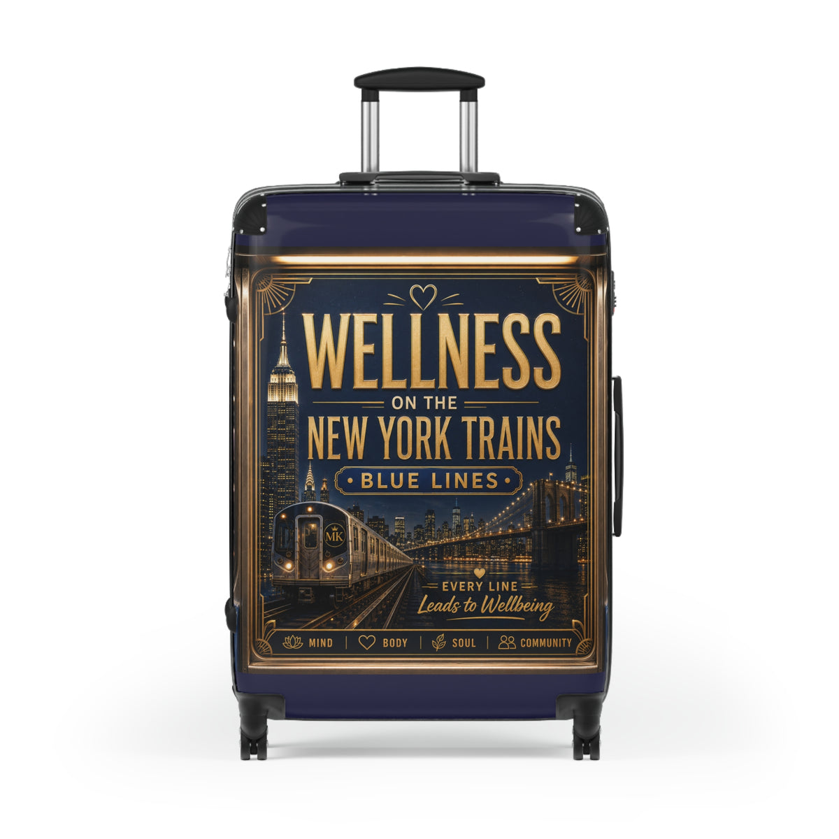 Wellness on the New York Trains Suitcase – Vintage NYC Blue Lines Carry-On