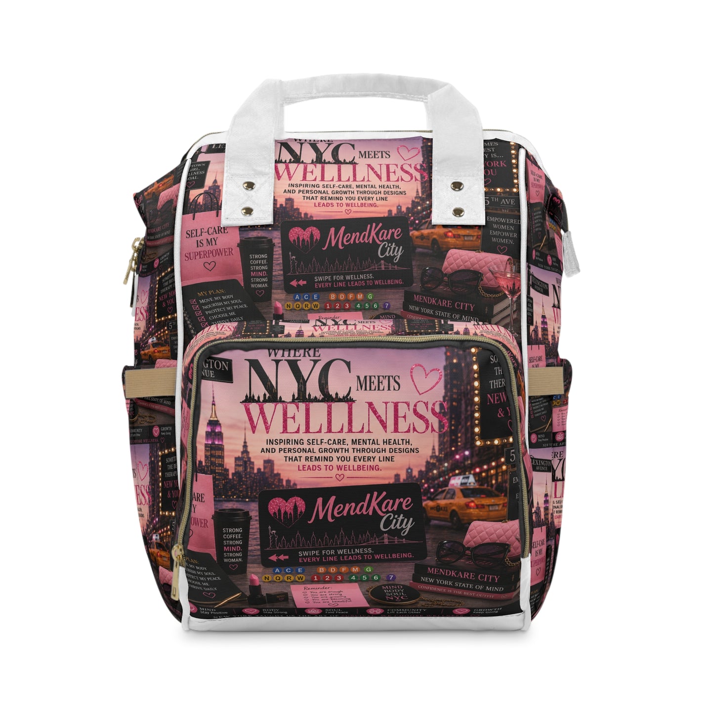 NYC Wellness Diaper Backpack — Multifunctional Baby Bag with Pink City Design