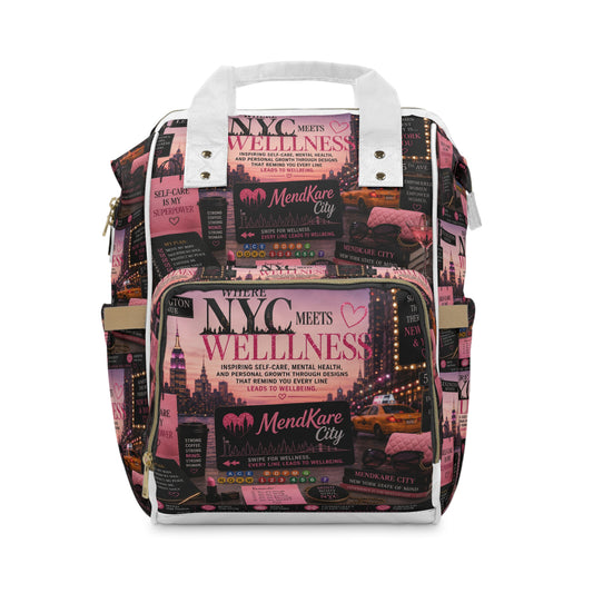 NYC Wellness Diaper Backpack — Multifunctional Baby Bag with Pink City Design