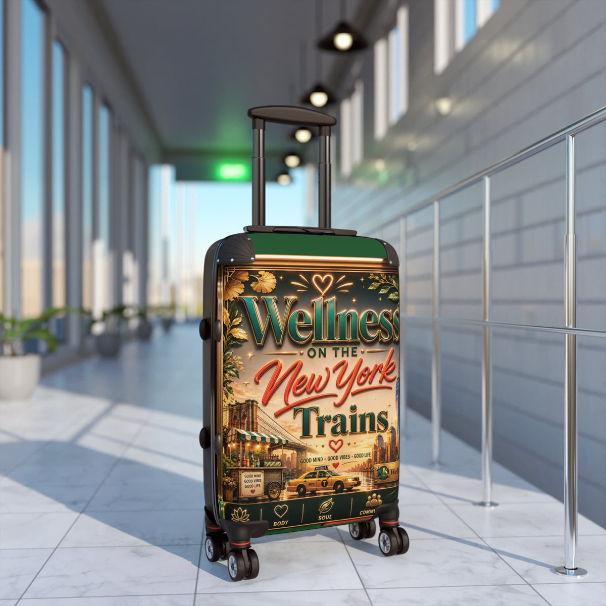 Carry-On Suitcase — "Wellness on the New York Trains" Vintage Travel Luggage