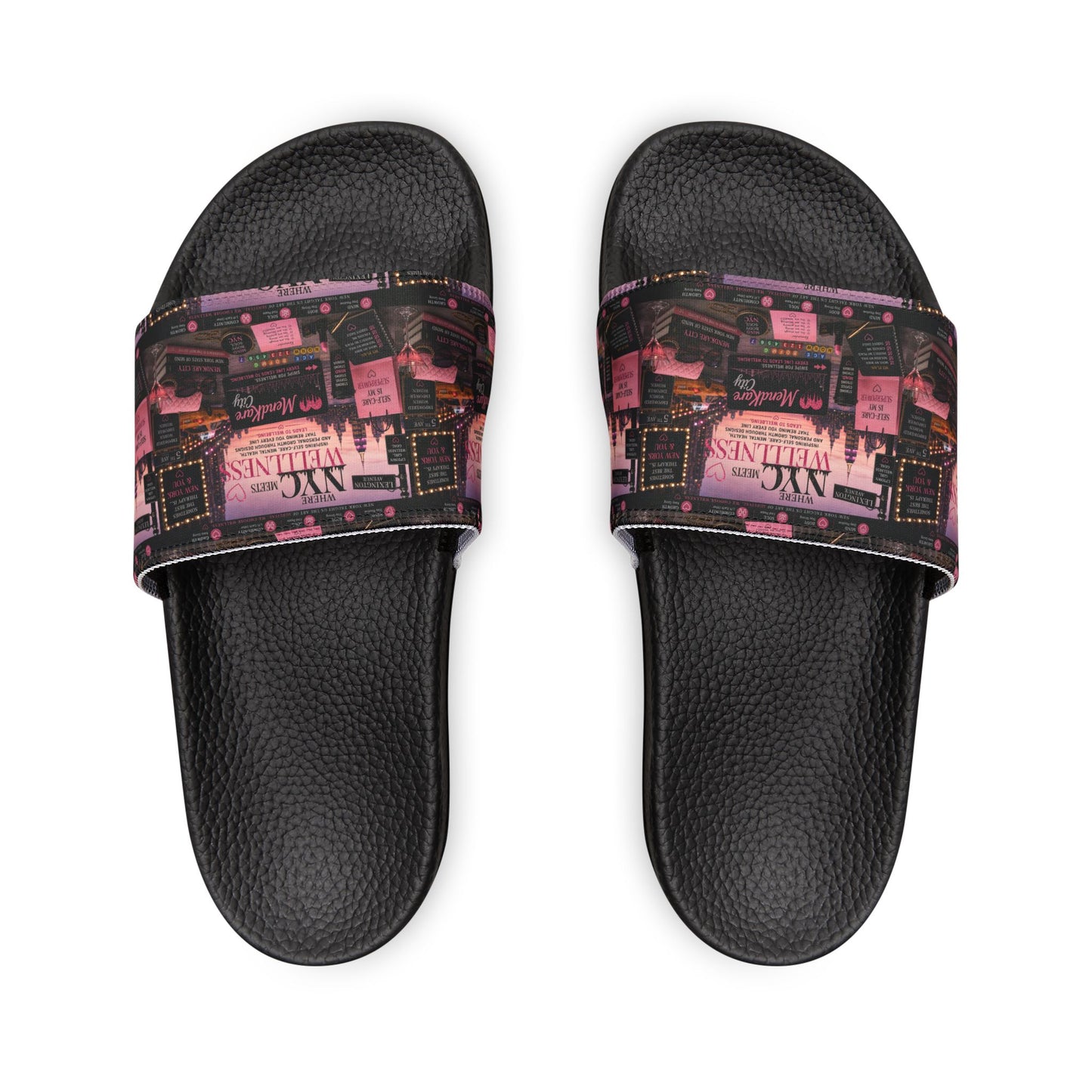 Slide Sandals — Pink Neon City Print Removable-Strap Slides
