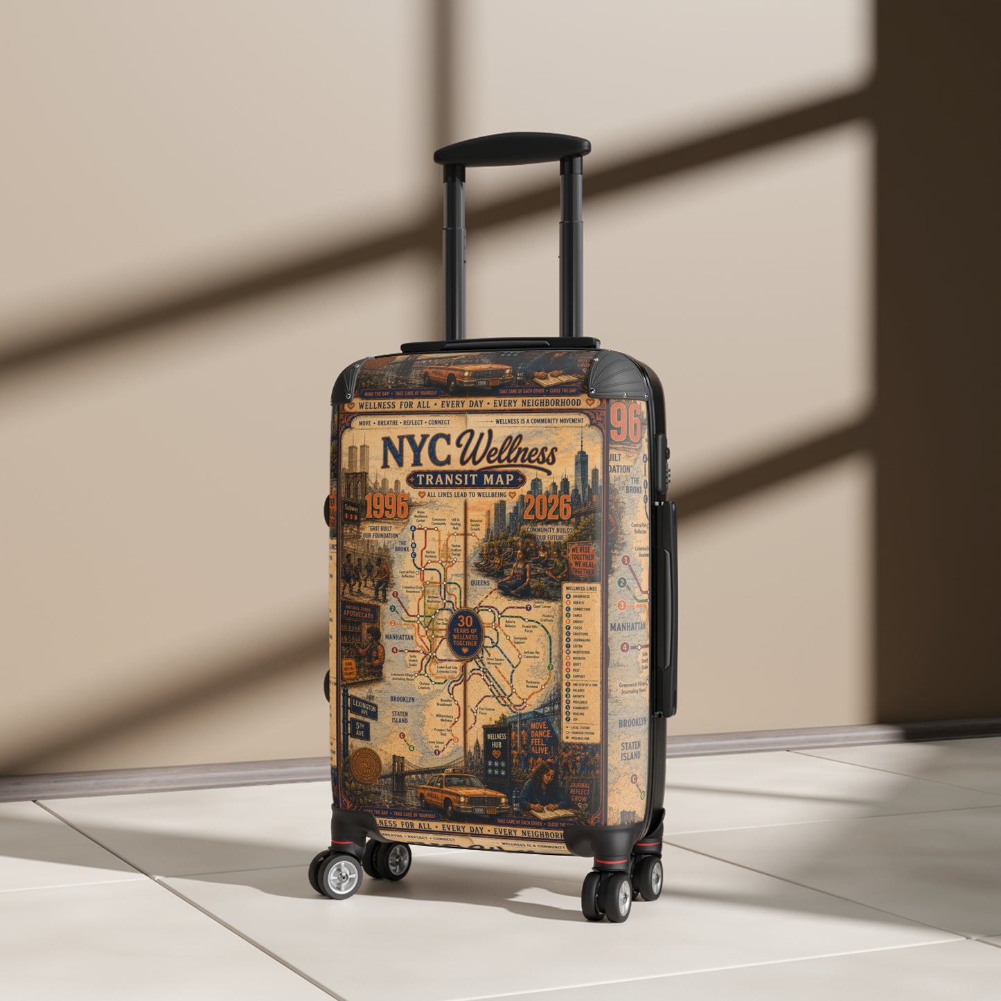 NYC Transit Map Carry-On Suitcase — Vintage Wellness Map Design